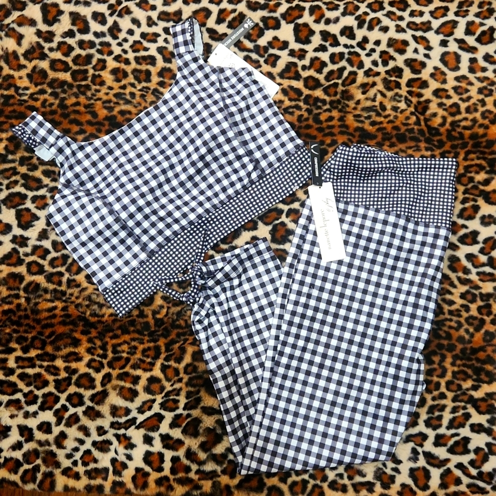 Nanette Leopore Active Top and Bottom Black/White Gingham Size 1x